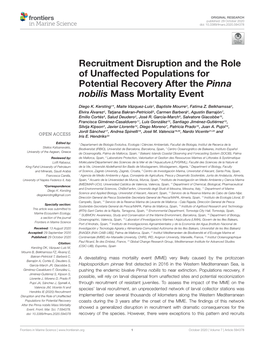 Recruitment Disruption and the Role of Unaffected Populations for Potential Recovery After the Pinna Nobilis Mass Mortality Event