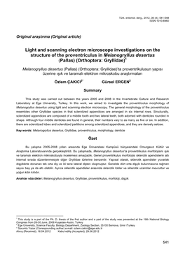 Light and Scanning Electron Microscope Investigations on the Structure of the Proventriculus in Melanogryllus Desertus (Pallas) (Orthoptera: Gryllidae)1