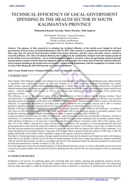 Technical Efficiency of Local Government Spending in the Health Sector in South Kalimantan Province