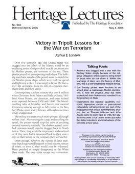 Victory in Tripoli: Lessons for the War on Terrorism Joshua E