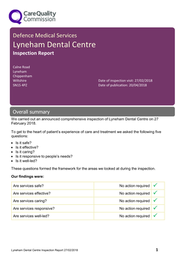 Lyneham Dental Centre Inspection Report