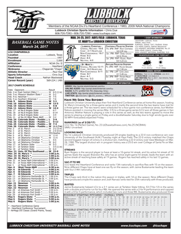 Baseball Game Notes St