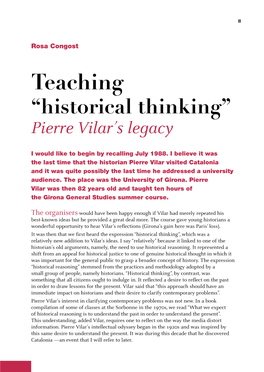 Teaching “Historical Thinking” Pierre Vilar’S Legacy