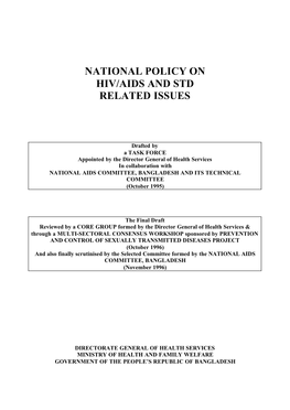 Ministry of Health and Family Welfare, National Policy on HIV/AIDS And