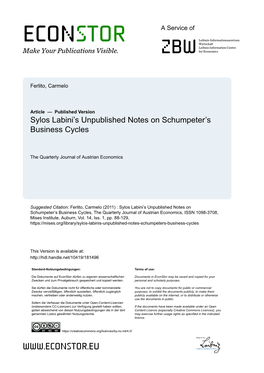 Sylos Labini's Unpublished Notes on Schumpeter's Business Cycles