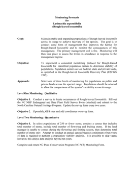 Monitoring Protocols for Lysimachia Asperulifolia (Rough-Leaved Loosestrife)