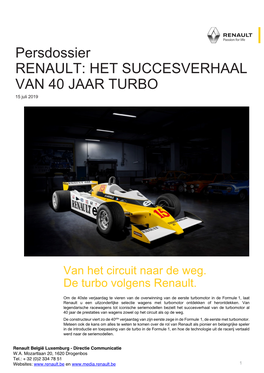 Persdossier RENAULT: HET SUCCESVERHAAL VAN 40 JAAR TURBO 15 Juli 2019