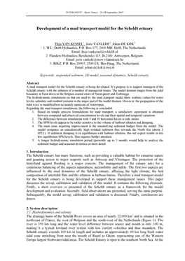 Development of a Mud Transport Model for the Scheldt Estuary