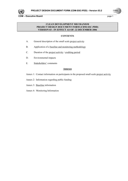 Clean Development Mechanism Project Design Document Form (Cdm-Ssc-Pdd) Version 03 - in Effect As Of: 22 December 2006