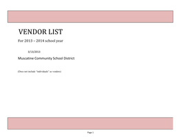 VENDOR LIST for 2013 – 2014 School Year