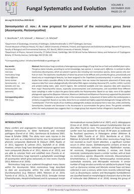 A New Proposal for Placement of the Resinicolous Genus <I>Sarea</I>