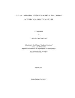 Fertility Patterns Among the Minority Populations of China