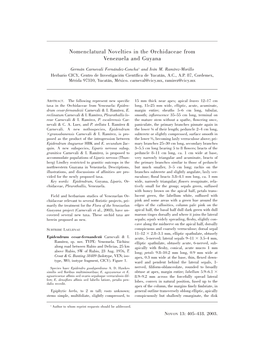 Nomenclatural Novelties in the Orchidaceae from Venezuela and Guyana