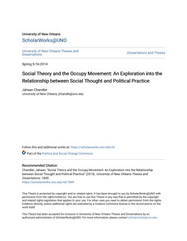 Social Theory and the Occupy Movement: an Exploration Into the Relationship Between Social Thought and Political Practice