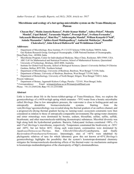 Microbiome and Ecology of a Hot Spring-Microbialite System on the Trans-Himalayan Plateau