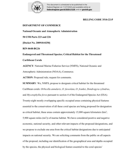 BILLING CODE 3510-22-P DEPARTMENT of COMMERCE National Oceanic and Atmospheric Administration 50 CFR Parts 223 and 226 [Docket N