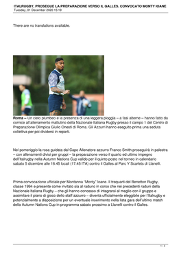 Italrugby, Prosegue La Preparazione Verso Il Galles