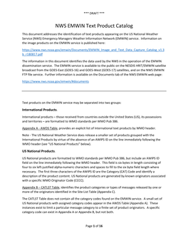 NWS EMWIN Text Product Catalog