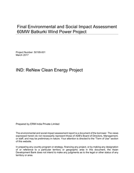 Final Environmental and Social Impact Assessment 60MW Batkurki Wind Power Project