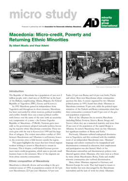 Macedonia Macedonia: Micro-Credit, Poverty and Returning Ethnic Minorities by Albert Musliu and Visar Ademi