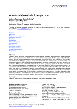 Acrofacial Dysostosis 1, Nager Type