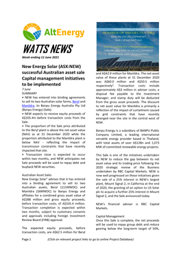 WATTS NEWS Week Ending 11 June 2021