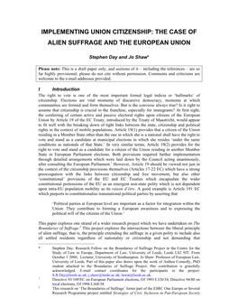 Implementing Union Citizenship: the Case of Alien Suffrage and the European Union