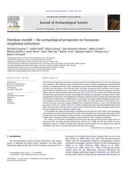 Overdone Overkill E the Archaeological Perspective on Tasmanian Megafaunal Extinctions