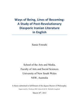 A Study of Post-Revolutionary Diasporic Iranian Literature in English