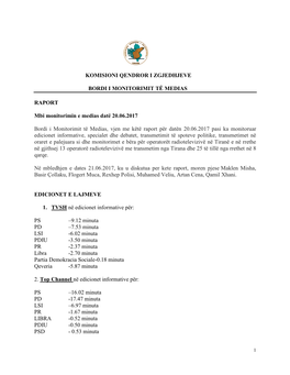 Mbi Monitorimin E Medias Datë 20.06.2017