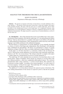 SOLOVAY-TYPE THEOREMS for CIRCULAR DEFINITIONS SHAWN STANDEFER Department of Philosophy, University of Pittsburgh