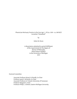 Phoenician Mortuary Practice in the Iron Age I – III (Ca