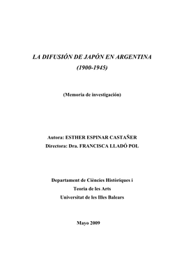 La Difusión De Japón En Argentina (1900-1945)