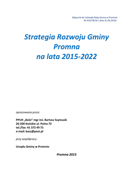 Strategia Rozwoju Gminy Promna Na Lata 2015-2022