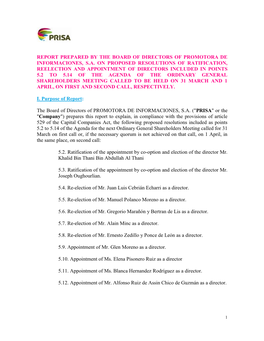 Report Prepared by the Board of Directors of Promotora De Informaciones, S.A