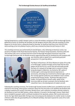 Honouring Sir Geoffrey De Havilland