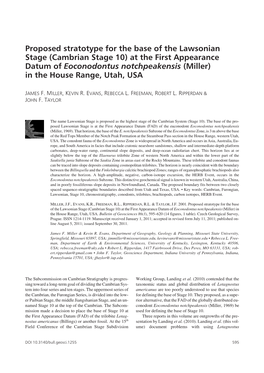 Proposed Stratotype for the Base of the Lawsonian Stage (Cambrian Stage 10) at the First Appearance Datum of Eoconodontus Notchp