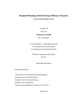 Regional Planning and the Energy Efficiency Purposes Case of Tehran Region in Iran
