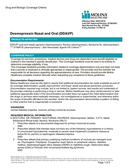 Desmopressin Nasal and Oral (DDAVP)