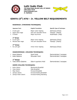 (5Th) KYU – Jr. YELLOW BELT REQUIREMENTS