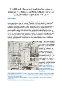 Christ Church, Oxford: Archaeological Appraisal of Proposed Resurfacing in Canterbury Quad, Peckwater Quad, and the Passageway to Tom Quad