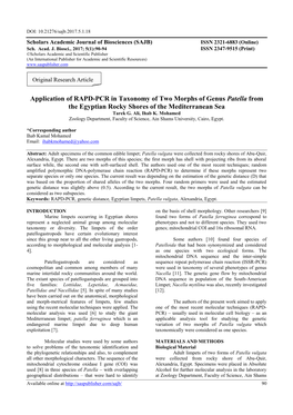 Application of RAPD-PCR in Taxonomy of Two Morphs of Genus Patella from the Egyptian Rocky Shores of the Mediterranean Sea Tarek G