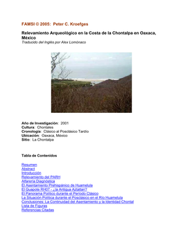 Relevamiento Arqueológico En La Costa De La Chontalpa En Oaxaca, México Traducido Del Inglés Por Alex Lomónaco