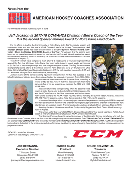 Jeff Jackson Is 2017-18 CCM/AHCA Division I Men's Coach of the Year
