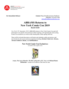 ABRAMS Returns to New York Comic Con 2019 Booth #2228