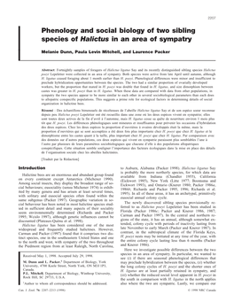 Phenology and Social Biology of Two Sibling Species of Halictus in an Area of Sympatry