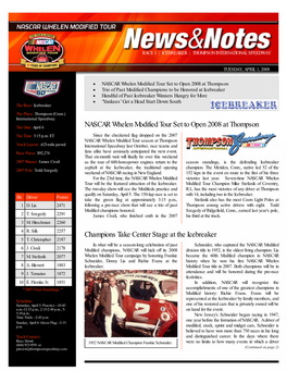 NASCAR Whelen Modified Tour Set to Open 2008 at Thompson