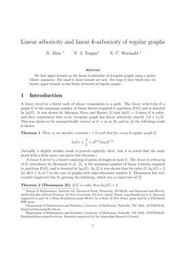 Linear Arboricity and Linear K-Arboricity of Regular Graphs, Graphs and Combinatorics 17