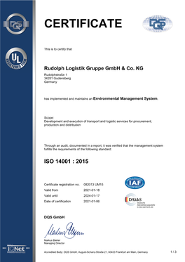 Environmental Certification in Accordance with ISO 14001