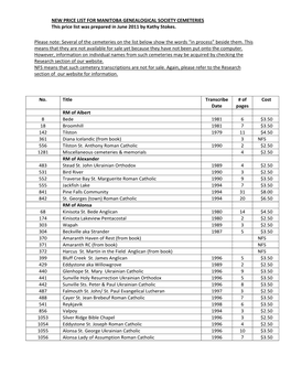 Several of the Cemeteries on the List Below Show the Words “In Process” Beside Them